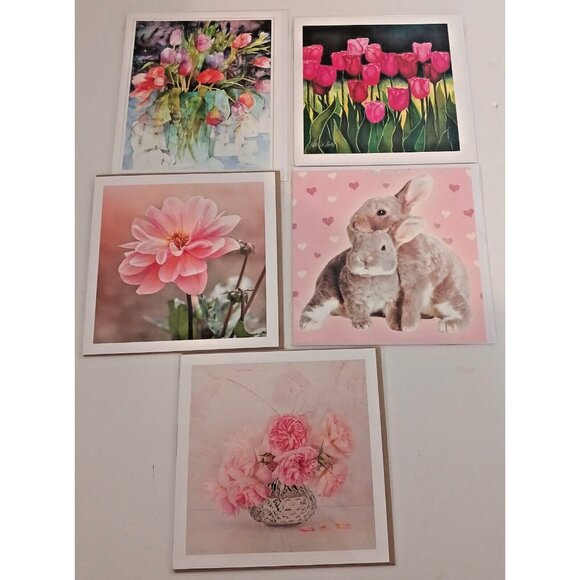 Tracks Publishing NEW Greeting Cards Lot of 5 Flowers Bunnies In original Packag - Picture 6 of 13